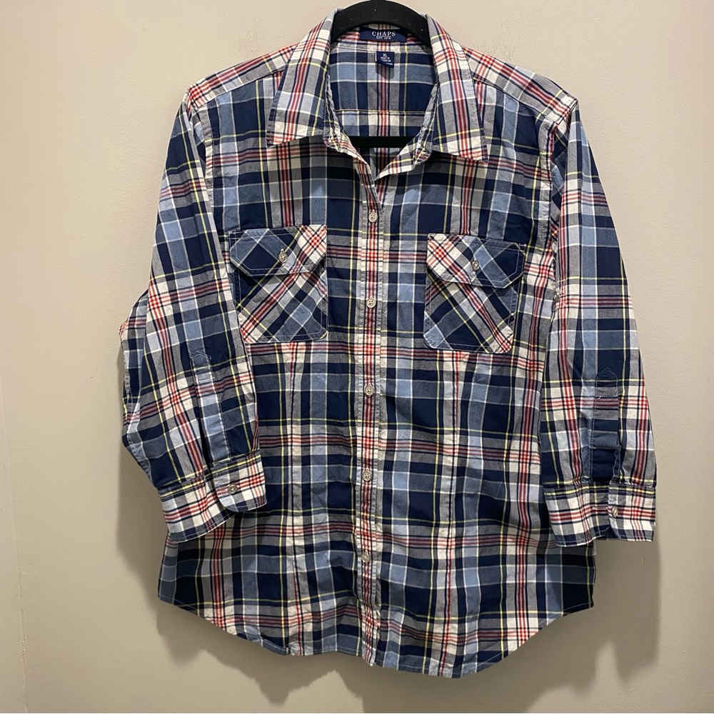Chaps Multicolor Plaid Button Down Cotton Shirt Women’s Size XL Workwear EUC